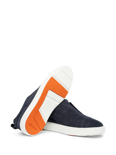 Shop Santoni Slip-on Sneakers In Suede And Rubber Sole In Blue
