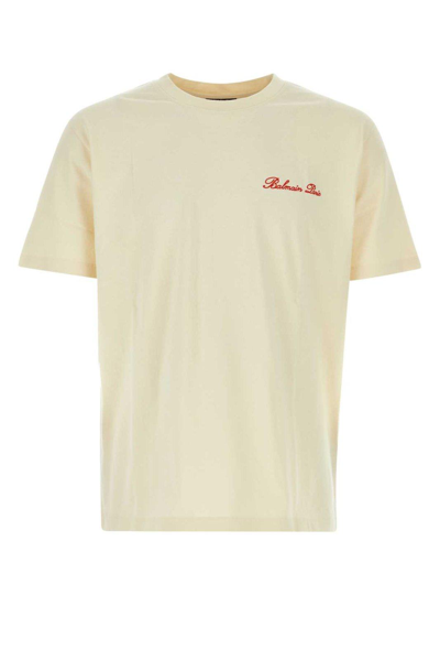 Shop Balmain Logo Signature Western T-shirt In Yellow Cream