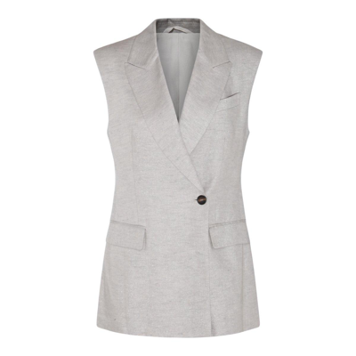Shop Brunello Cucinelli V-neck Sleeveless Jacket In Grey