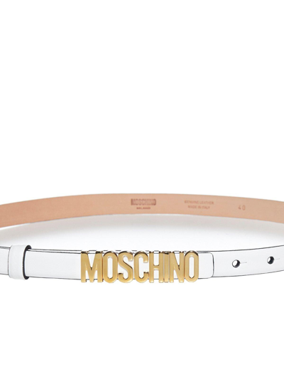 Shop Moschino Logo Lettering Buckle Belt In White