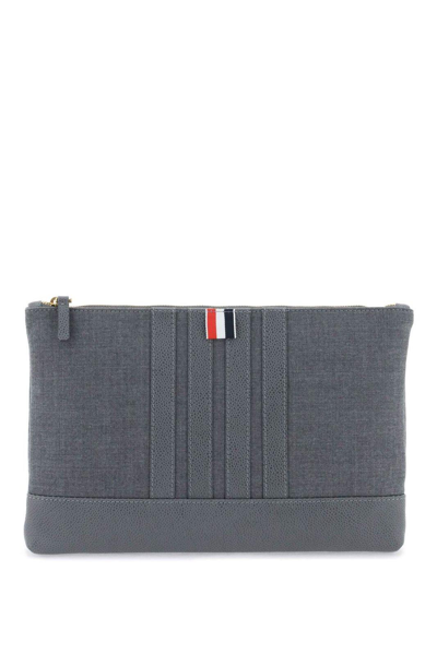 Shop Thom Browne 4-bar Zipped Wash Bag In Grey