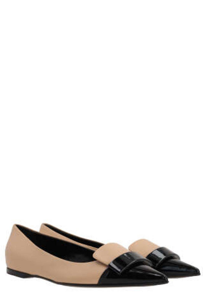 Shop Sergio Rossi Pointed-toe Slip-on Flat Shoes In Beige