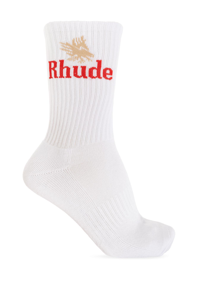 Shop Rhude Socks With Logo In White