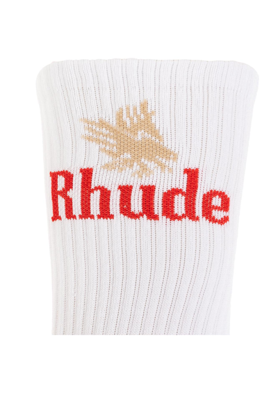Shop Rhude Socks With Logo In White