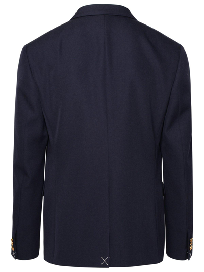 Shop Versace Double-breasted Tailored Blazer In Blue