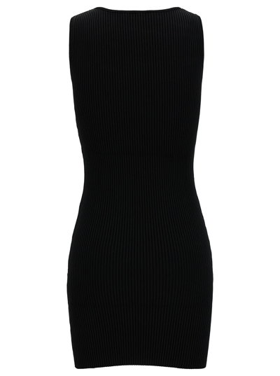 Shop Coperni Mini Black Dress With Cut-out And Logo Detail In Ribbed Viscose Woman