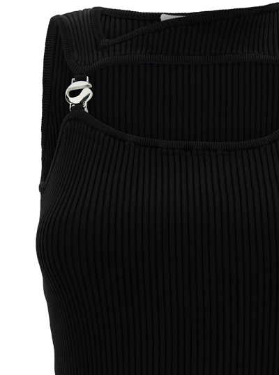 Shop Coperni Mini Black Dress With Cut-out And Logo Detail In Ribbed Viscose Woman