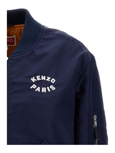 Shop Kenzo Blue Bomber Jacket With Lucky Tiger Patch In Polyamide Woman