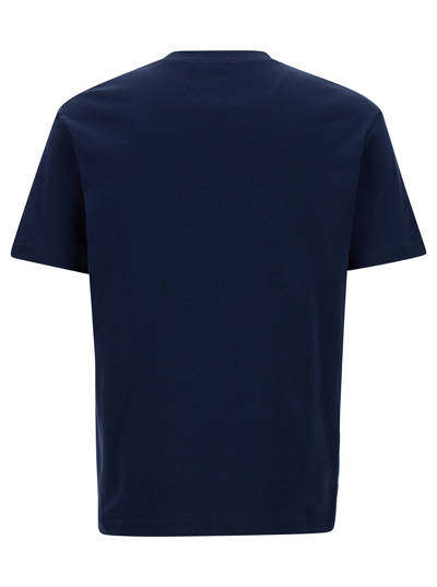 Shop Apc Blue Logo Print Crew Neck T-shirt In Cotton Man