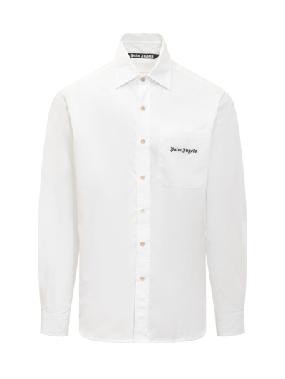 Shop Palm Angels Shirt With Logo In White-black