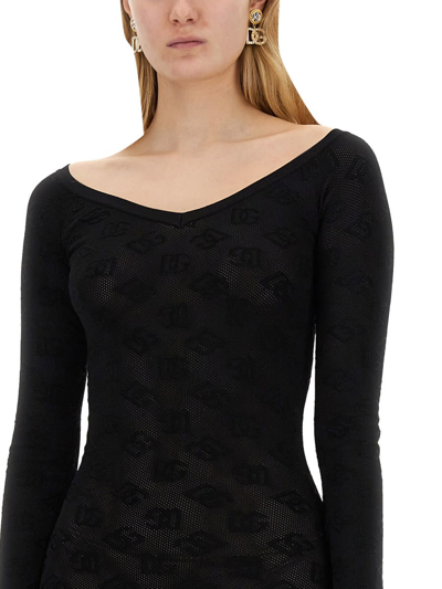 Shop Dolce & Gabbana Jacquard Logo Sheath Dress In Nero