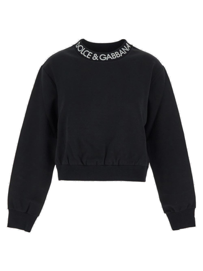 Shop Dolce & Gabbana Logo Embroidered Crewneck Sweatshirt In Nero