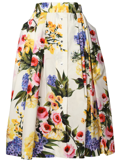 Shop Dolce & Gabbana White Cotton Skirt In Multicolor
