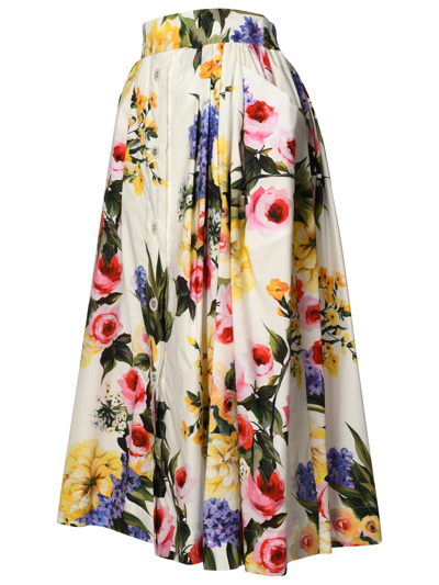 Shop Dolce & Gabbana White Cotton Skirt In Multicolor