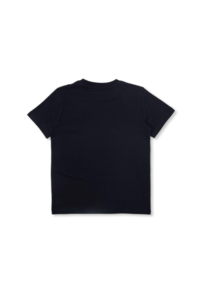 Shop Moncler Logo Patch Crewneck Cropped T-shirt In Blu