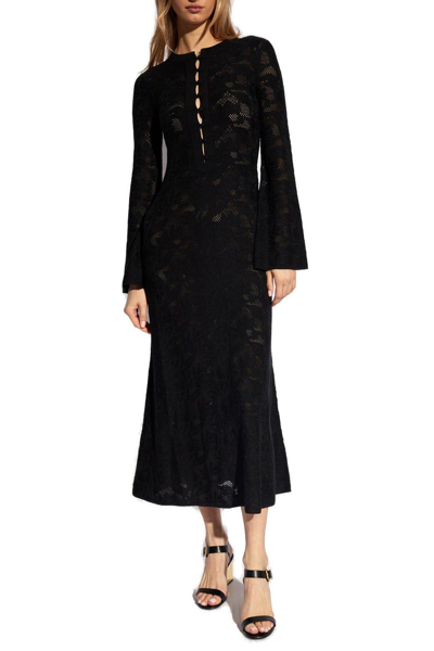 Shop Chloé Long-sleeved Knitted Midi Dress In Nero