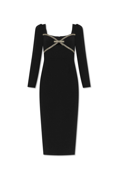 Shop Self-portrait Bow Detailed Midi Dress In Nero