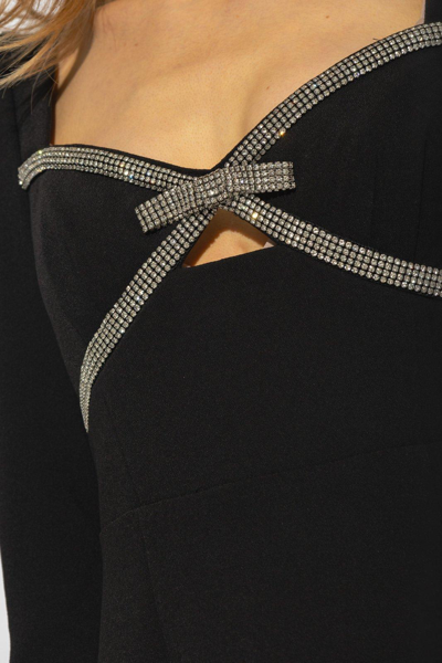 Self-portrait Black Diamante Bow Midi Dresses In Nero