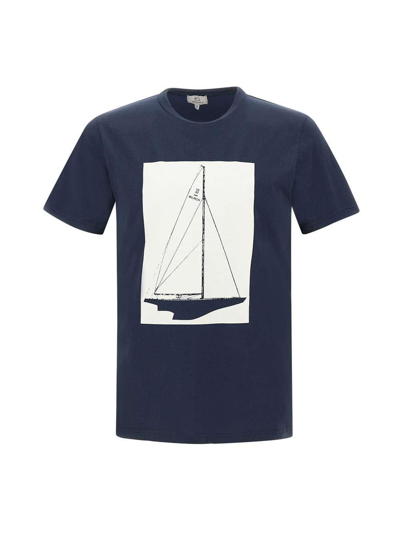 Shop Woolrich Logo-printed Crewneck T-shirt In Blu