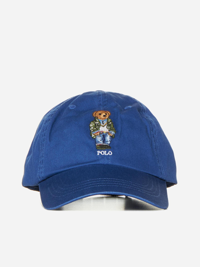 Shop Polo Ralph Lauren Bear Cotton Baseball Cap In Blu