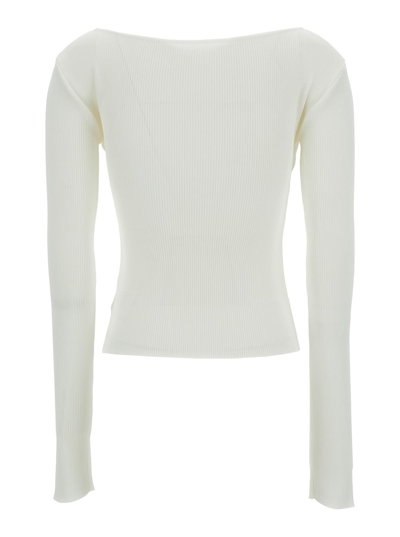 Shop Low Classic White Ribbed Top With Boat Neckline And Buttons In Rayon Blend Woman