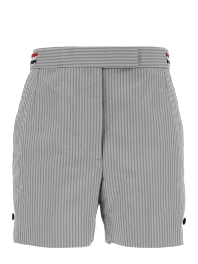 Shop Thom Browne Grey Stripe Bermuda Shorts With 4bar Rwb Detail In Cotton Woman
