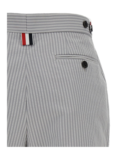 Shop Thom Browne Grey Stripe Bermuda Shorts With 4bar Rwb Detail In Cotton Woman