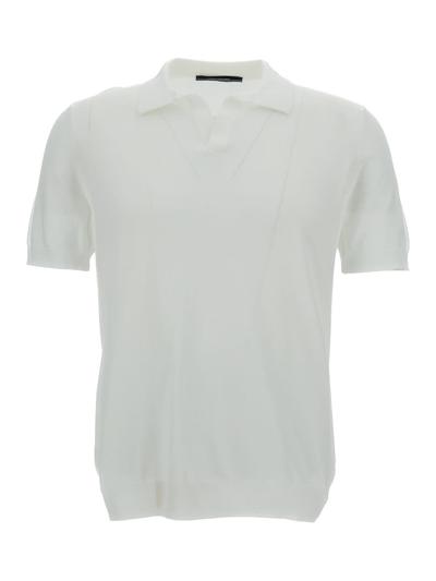 Shop Tagliatore White Polo Shirt With Classic Collar Without Buttons In Cotton Man