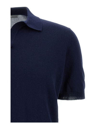 Shop Tagliatore White Polo Shirt With Classic Collar Without Buttons In Cotton Man In Blu