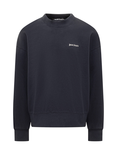 Shop Palm Angels Sweatshirt With Back Logo In Navy Blue-off White