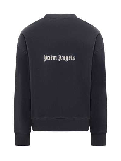 Shop Palm Angels Sweatshirt With Back Logo In Navy Blue-off White