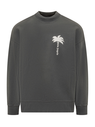 Shop Palm Angels Sweatshirt With The Palm Logo In Dark Grey-off White
