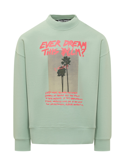 Shop Palm Angels Sweatshirt With Palm Dream Logo In Mint-fuchsia Fluo