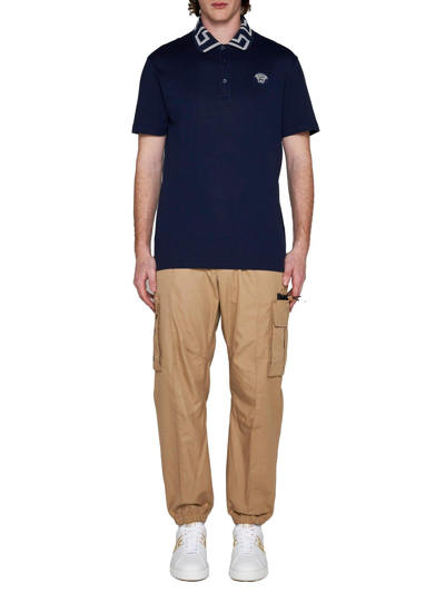 Shop Versace Medusa Embroidered Polo Shirt In Blu