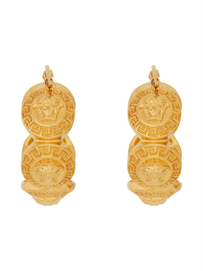 Shop Versace Medusa Tribute Hoop Earrings In Oro