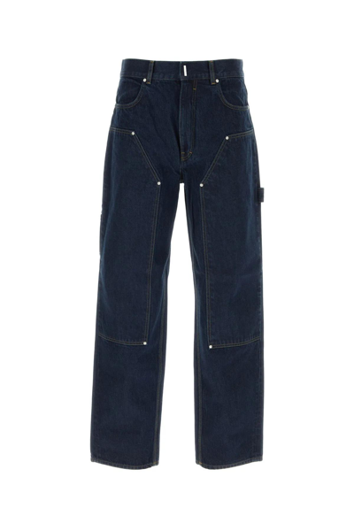 Shop Givenchy Dark Blue Denim Carpenter Cargo Jeans In Denim Blue