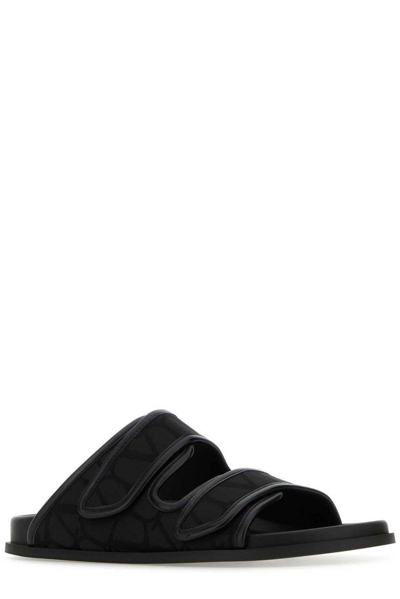 Shop Valentino Open Toe Slip-on Slippers In Black