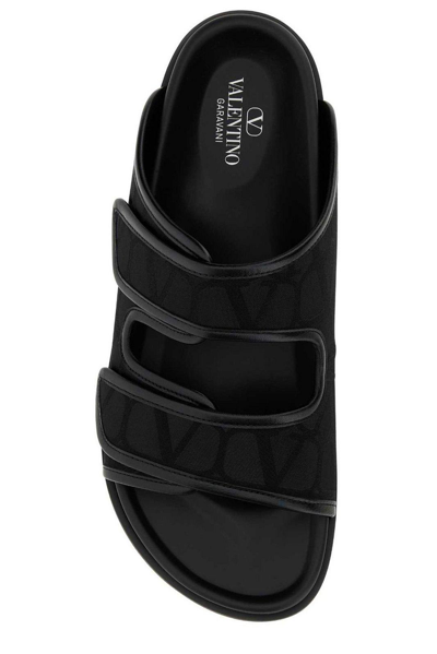 Shop Valentino Open Toe Slip-on Slippers In Black