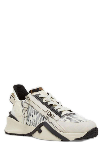 Shop Fendi Flow Lace-up Sneakers In Beige