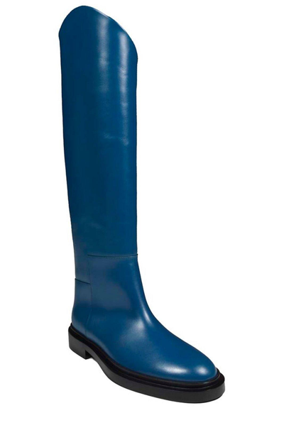 Shop Jil Sander Almond-toe Knee-length Boots In Navy