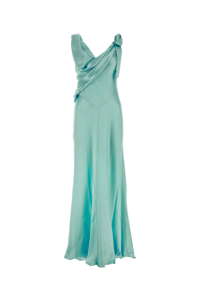 Shop Alberta Ferretti Tiffany Satin Long Dress In Verde