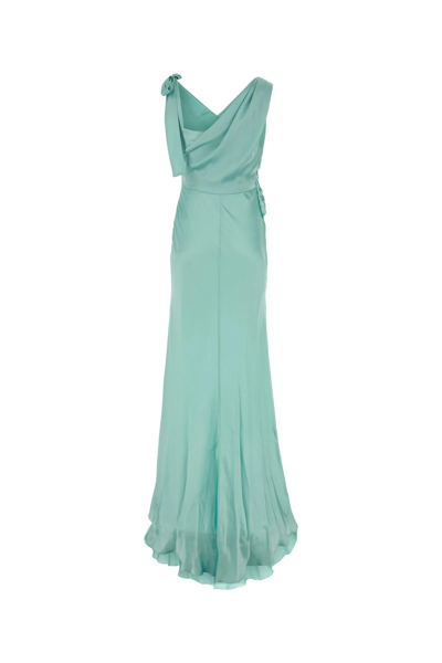 Shop Alberta Ferretti Tiffany Satin Long Dress In Verde