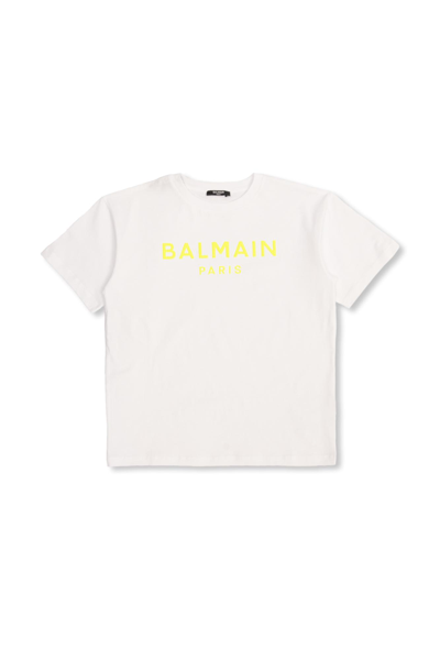 Shop Balmain Kids T-shirt With Logo In Bianco E Giallo