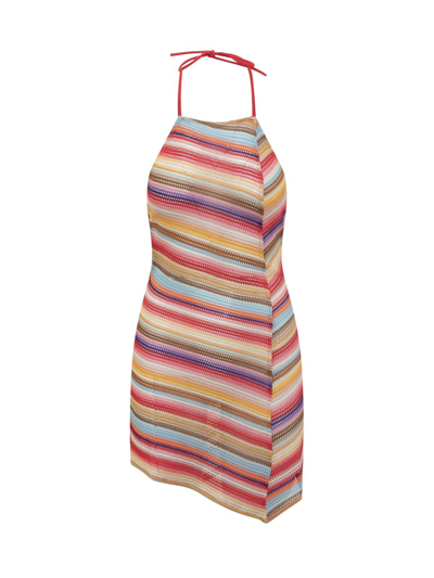Shop Missoni Striped Sleeveless Beach Dress In Rosso