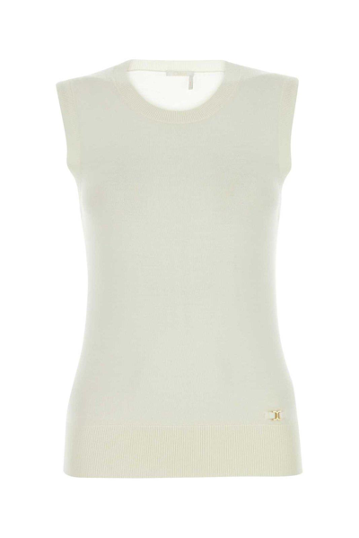 Shop Chloé Sleeveless Knitted Top In Bianco