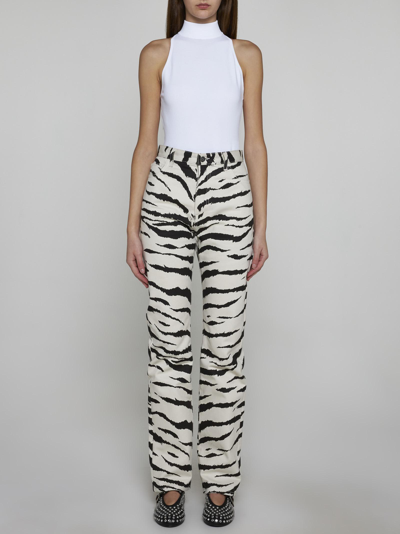 Shop Alaïa Zebra Print Jeans In Crema