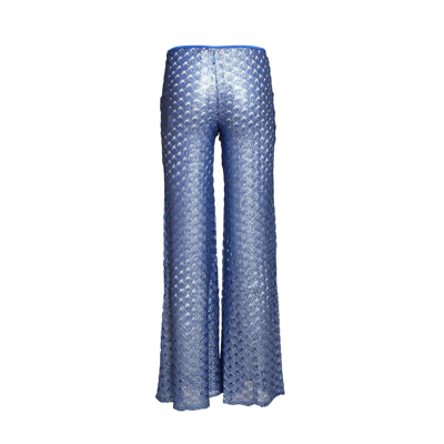 Shop Missoni Open Knitted Flared Trousers In Blu