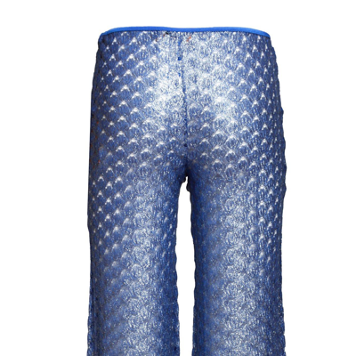 Shop Missoni Open Knitted Flared Trousers In Blu