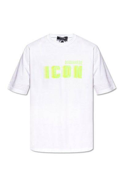 Shop Dsquared2 T-shirt With Logo In Bianco E Verde