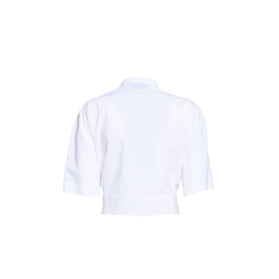 Shop Msgm Pussy Bow Detailed Cropped Shirt In Bianco